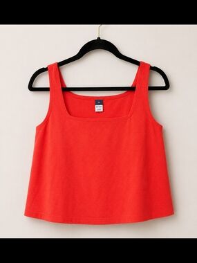 Old Navy Bright Coral Linen-Blend Square Neck Crop Top | 3X